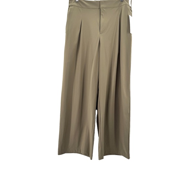 ATHLETA Pinnacle High Rise Trouser 14 Dark Khaki Wide Leg Minimal Bloke Travel - Picture 1 of 11